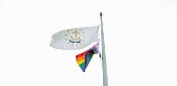 Rhode Island and Pride flags